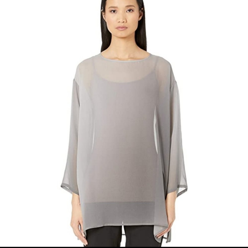 Eileen Fisher pearl water color sheer silk top